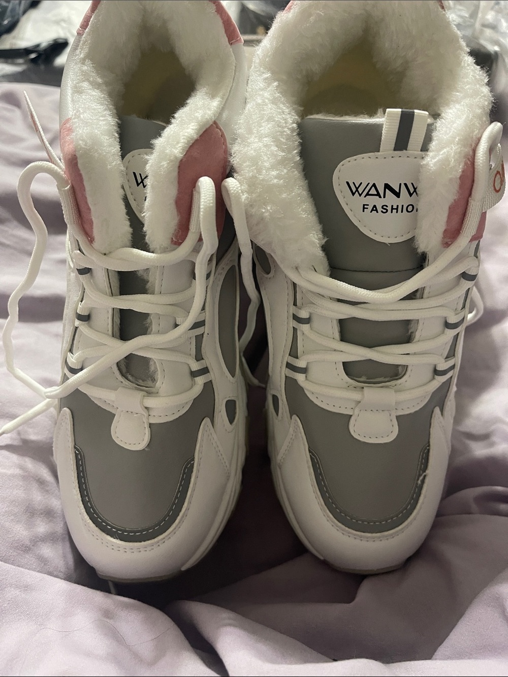 Women's Gray & Pink Faux Fur Lined Winter Boots